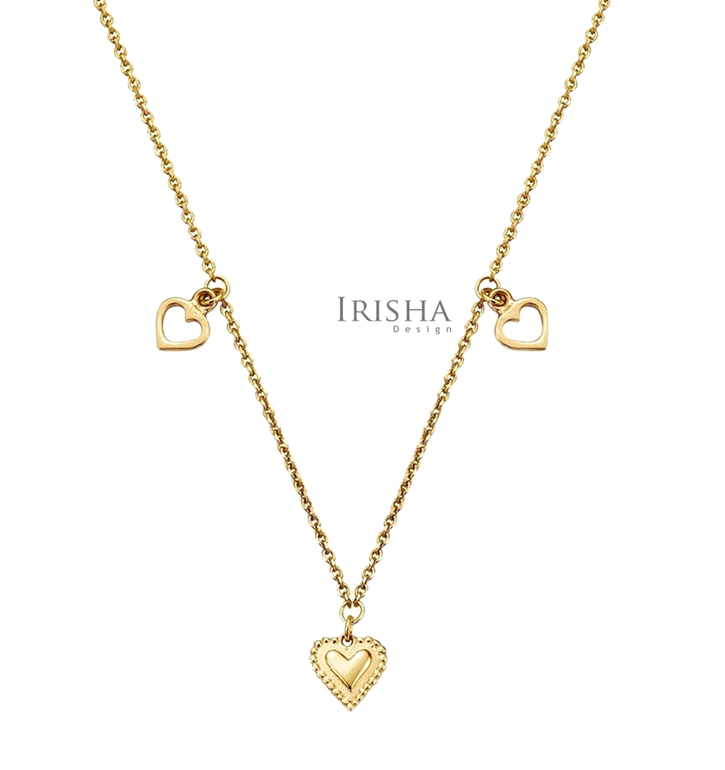 14K Solid Gold Unique Love Heart Wedding Pendant Necklace Fine Jewelry
