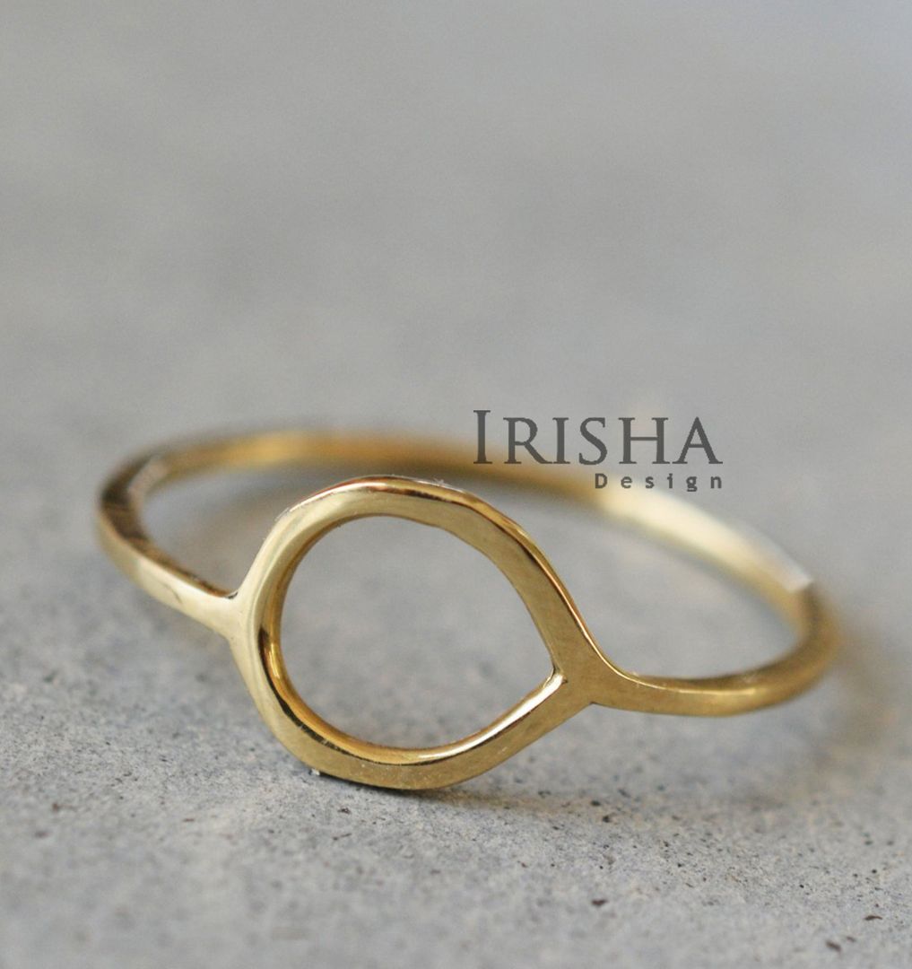 14K Solid Plain Gold Open Loop Unique Style Ring Fine Jewelry Size-3,4,5,6,7,8,9
