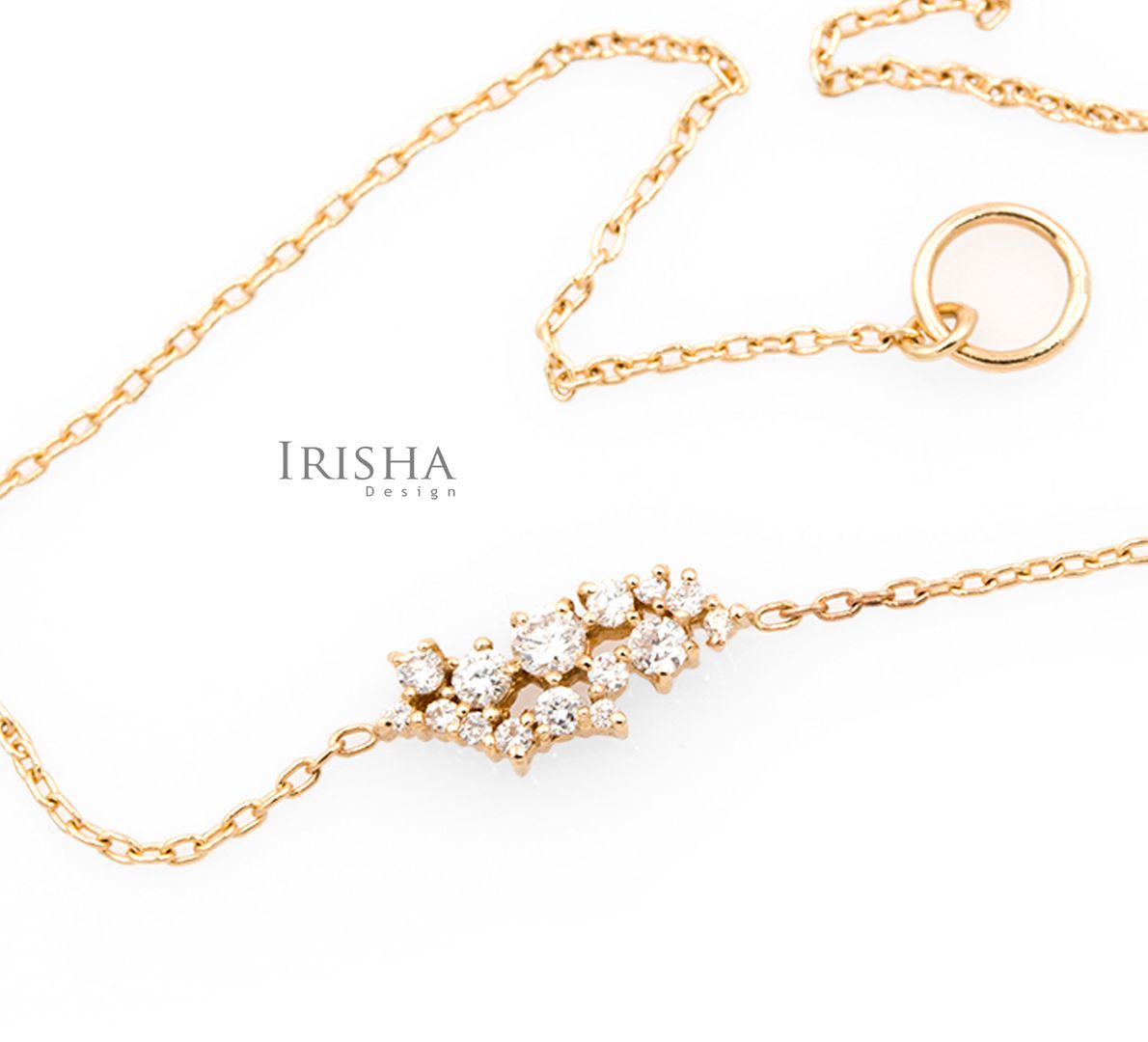 14K Gold 0.23 Ct. Genuine Diamond Cluster Chain Woman's Bracelet Fine Jewelry