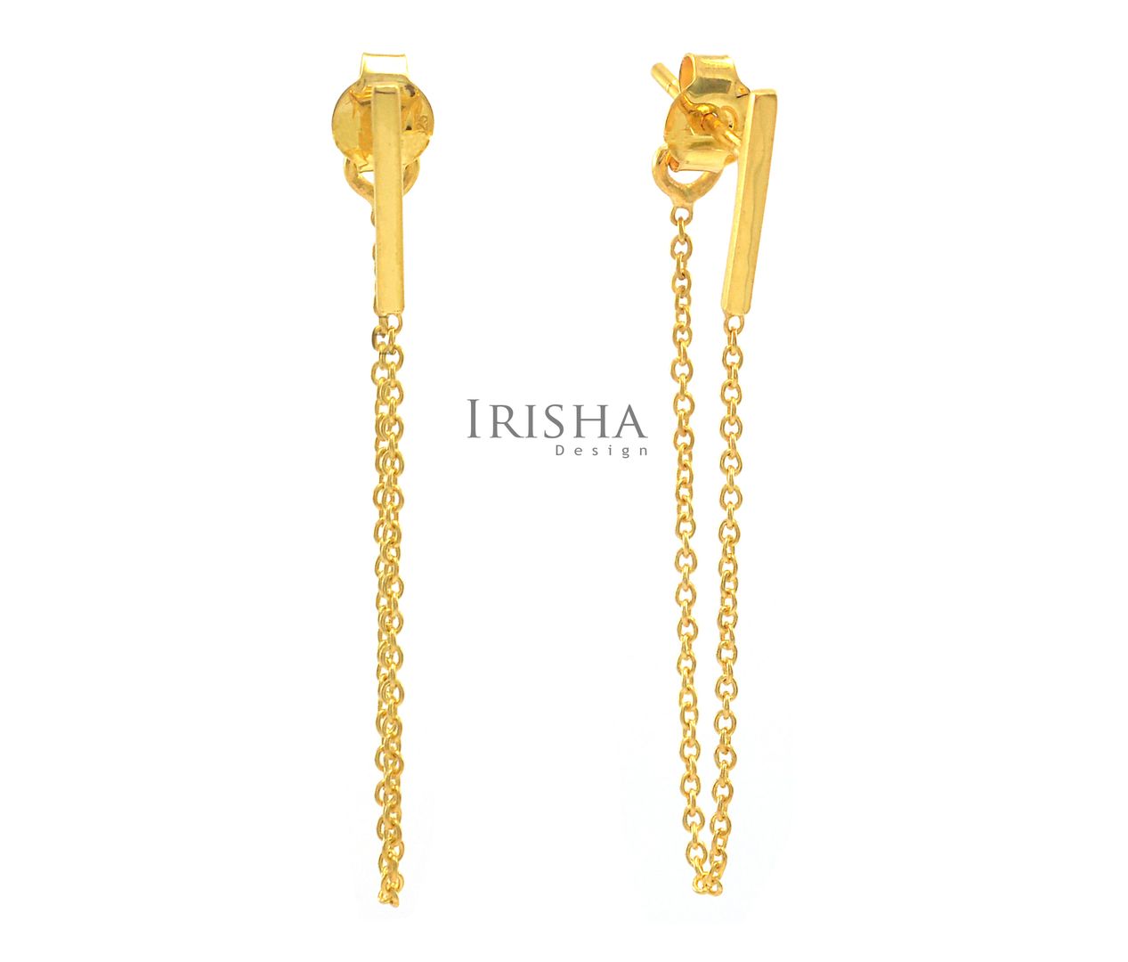 14K Solid Plain Gold 12 mm Bar Chain Minimalist Earrings Handmade Fine Jewelry