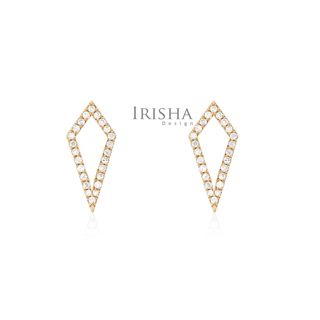14K Gold 0.15 Ct. Genuine Diamond Rhombus Shape Geometrical Earring Fine Jewelry