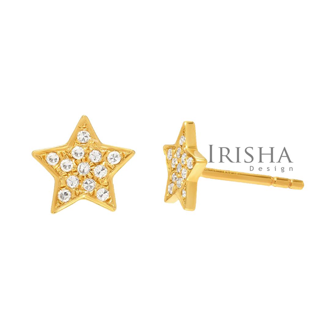 14K Gold 0.12 Ct. Genuine Diamonds Star Studs Earring Christmas Fine Jewelry