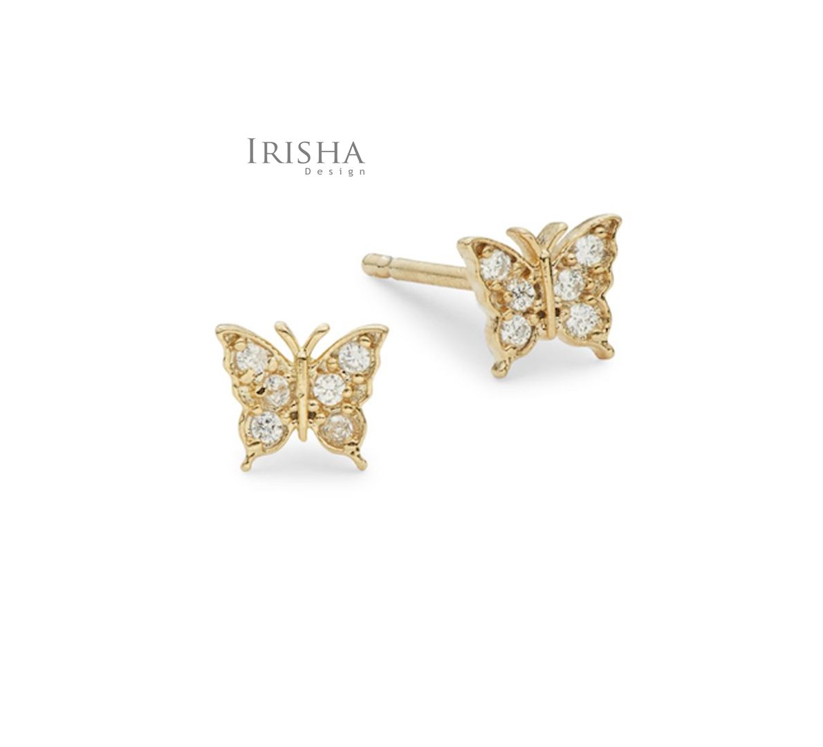 14K Gold 0.18 Ct. Genuine Diamond Butterfly Studs Earrings Fine Jewelry