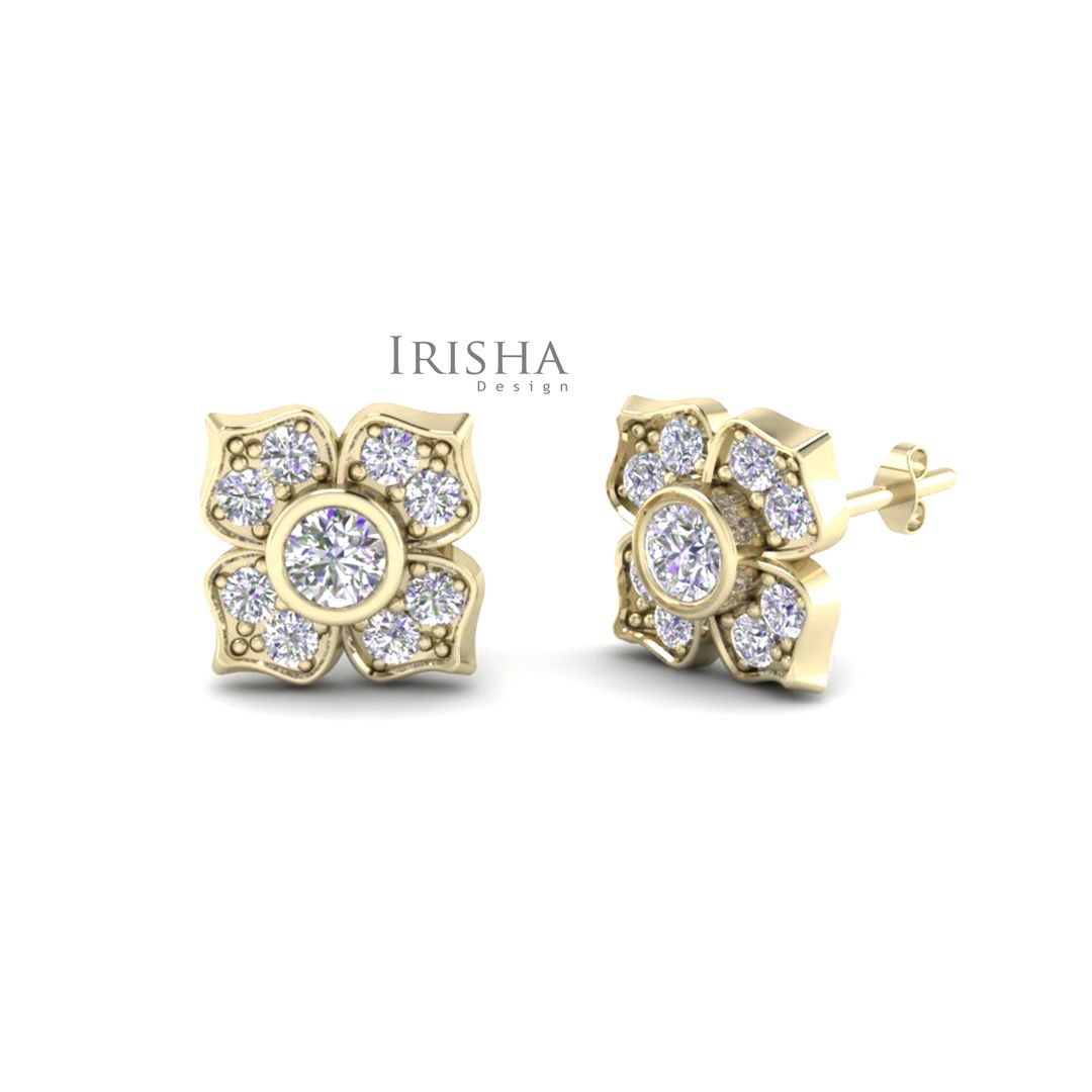 14K Gold 0.24 Ct. Genuine Diamond Tiny Flower Design Studs Earrings Fine Jewelry