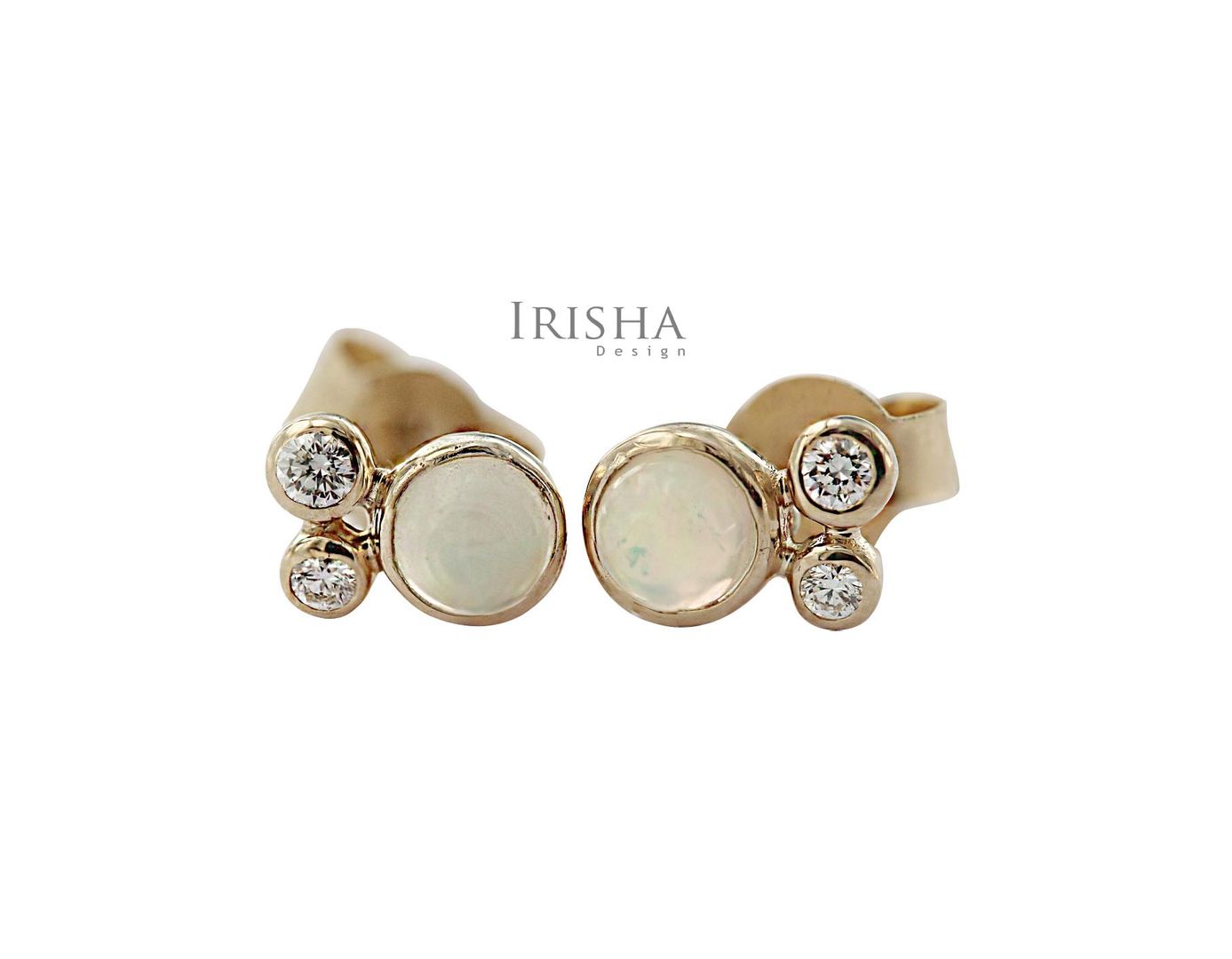 14K Gold Genuine Diamond - Opal Gemstone Floral Tiny Studs Earrings Fine Jewelry