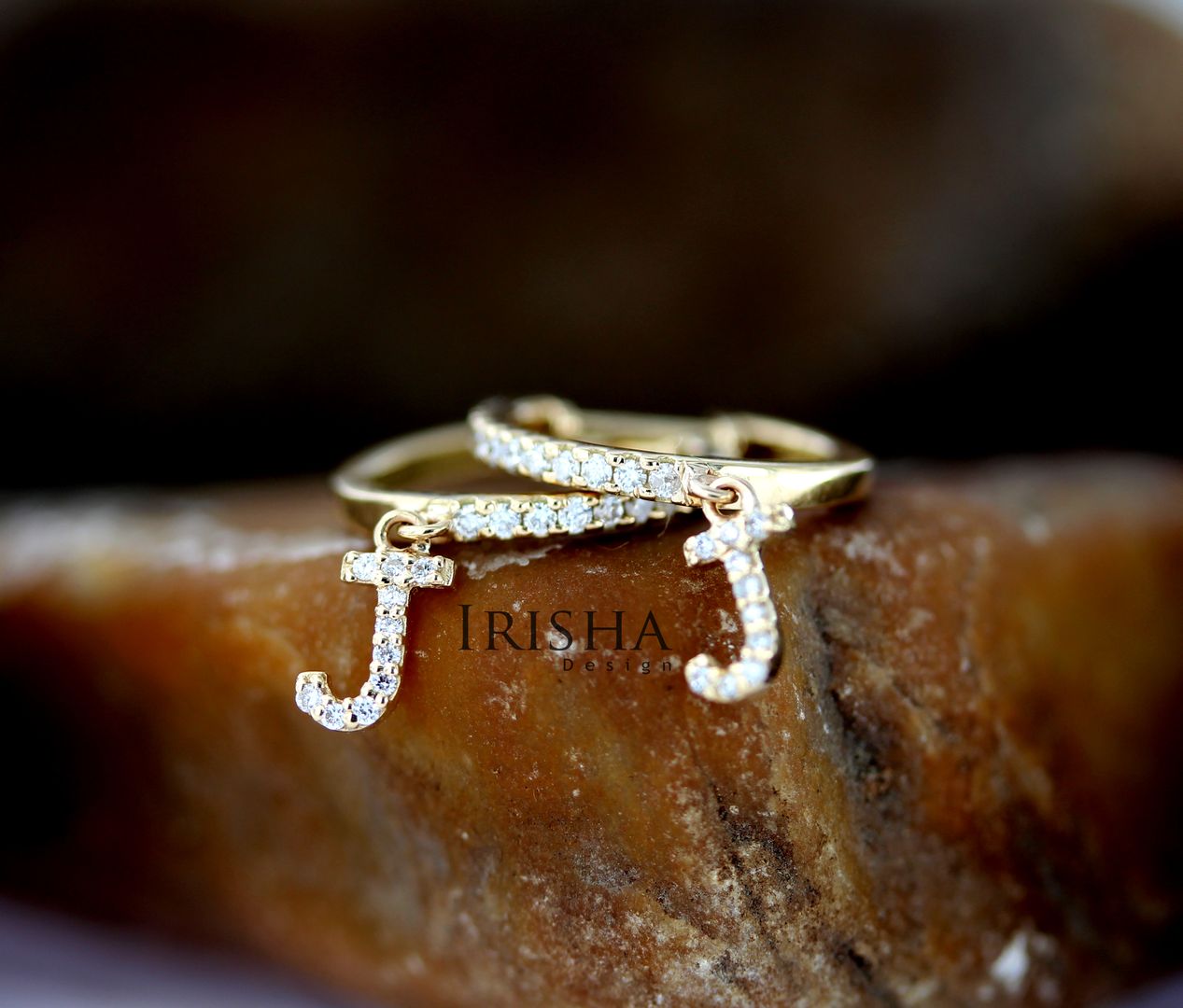 14K Gold 0.26 Ct. Genuine Diamond J Alphabet Hoop Earrings Personalized Jewelry