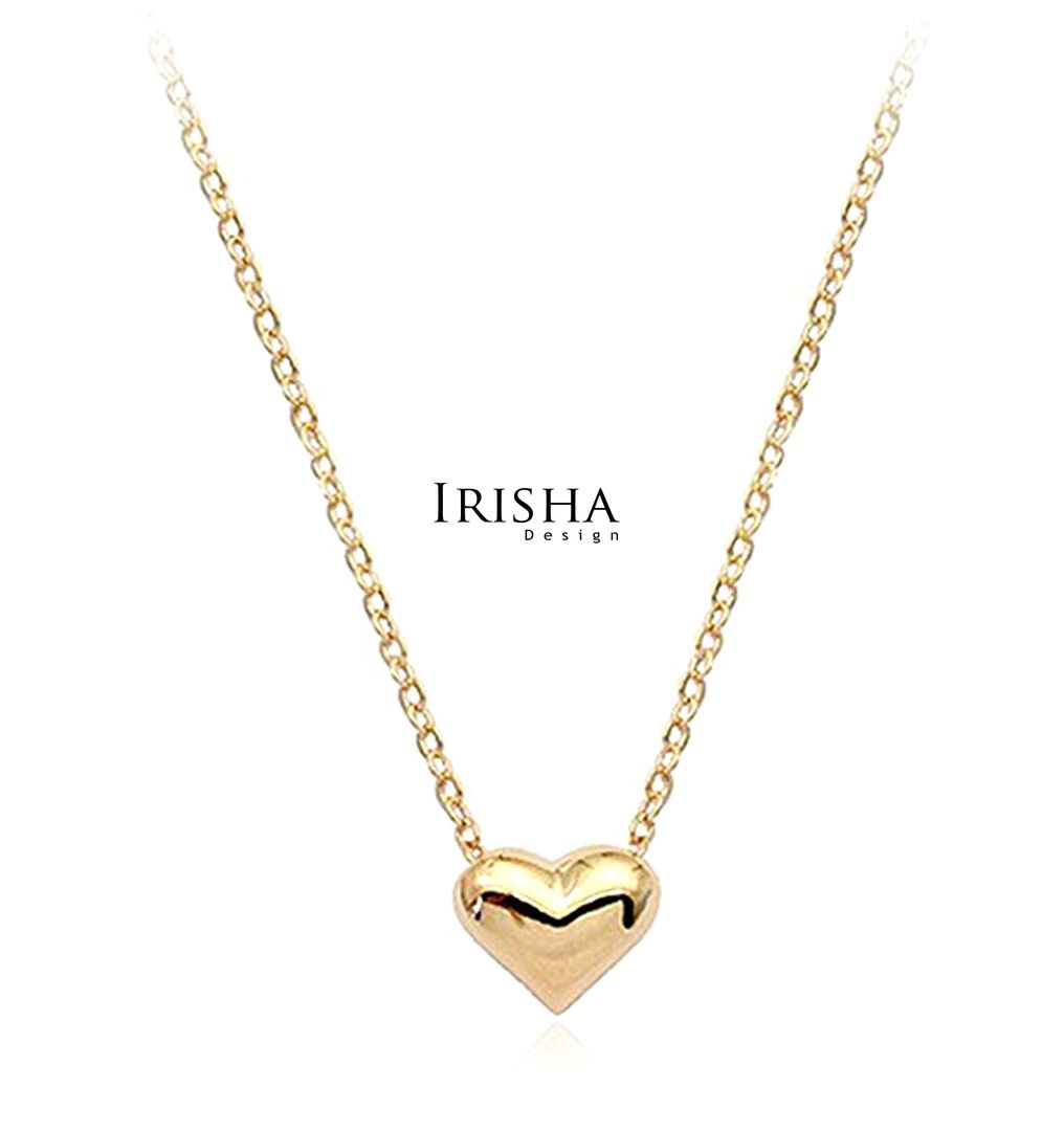 14K Solid Gold 2.75 Gms. Heart Charm Pendant Necklace Fine Jewelry