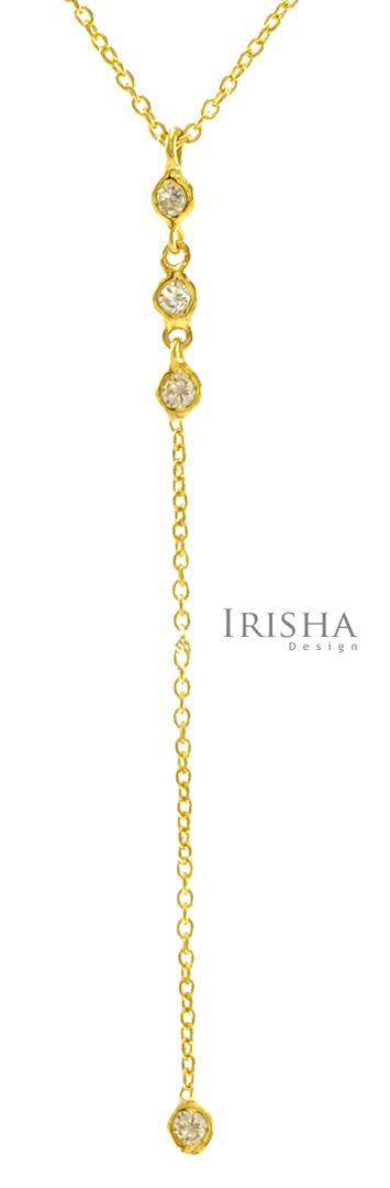 14K Gold 0.16 Ct. Genuine Diamond Drop Woman's Lariat Necklace Fine Jewelry