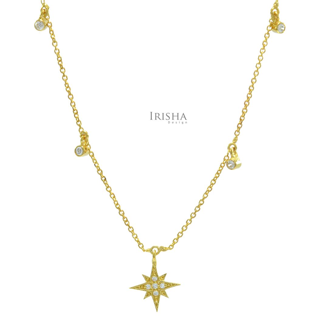 14K Gold 0.20 Ct. Genuine Diamond Starburst Pendant Necklace Fine Jewelry