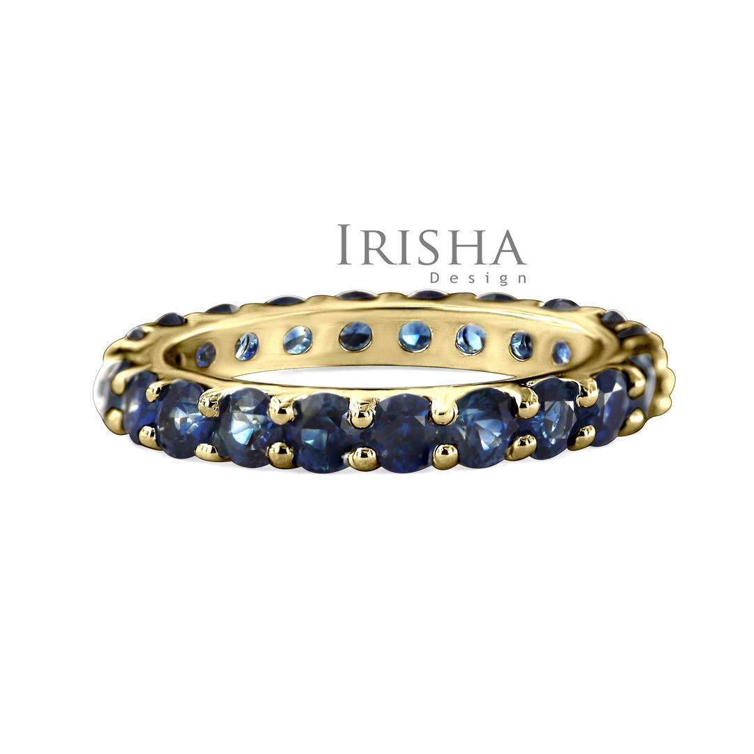 18K Gold 3.00 Ct. Genuine Blue Sapphire Gemstone Eternity Wedding Band Ring