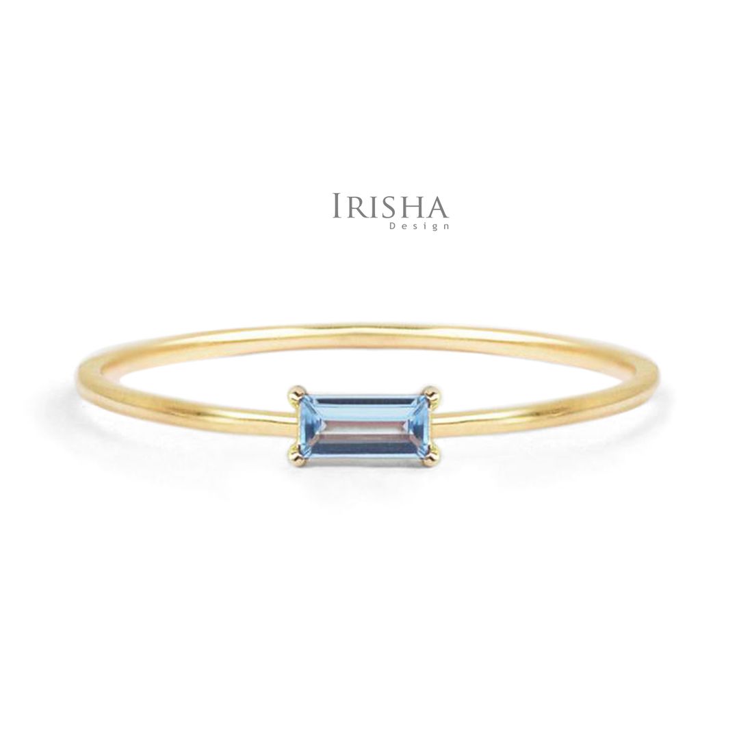14K Gold 6x4 mm Genuine Aquamarine Gemstone Engagement Ring Fine Jewelry