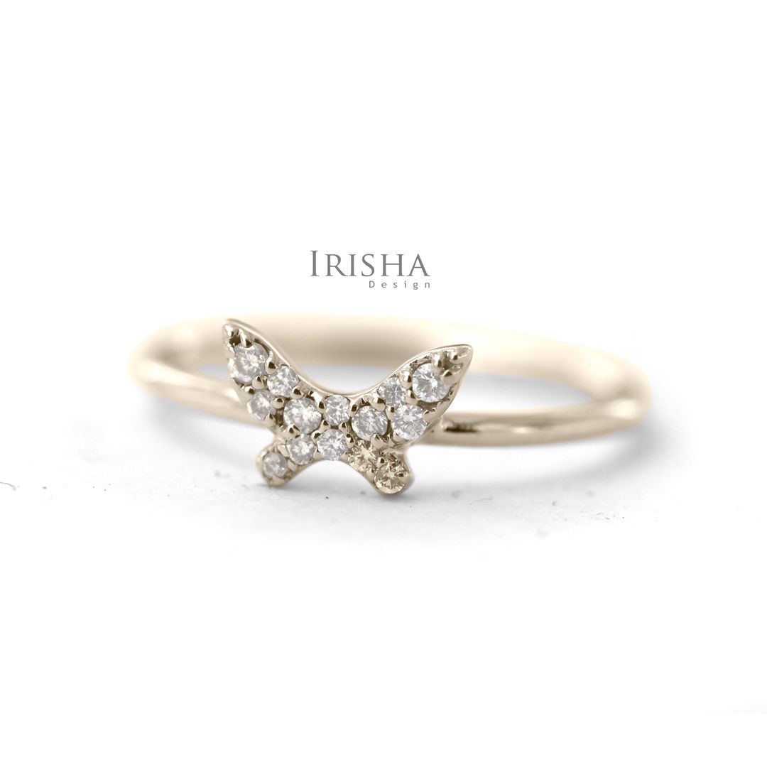 14K Gold 0.07 Ct. Genuine Diamond Butterfly Design Delicate Ring Fine Jewelry