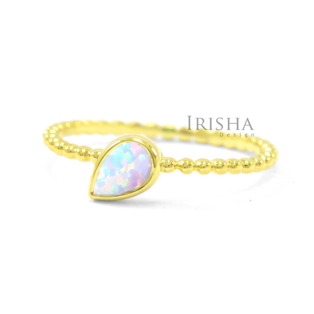 14K Gold Beaded 0.40 Ct. Solitaire Genuine Opal Gemstone Wedding Ring Jewelry