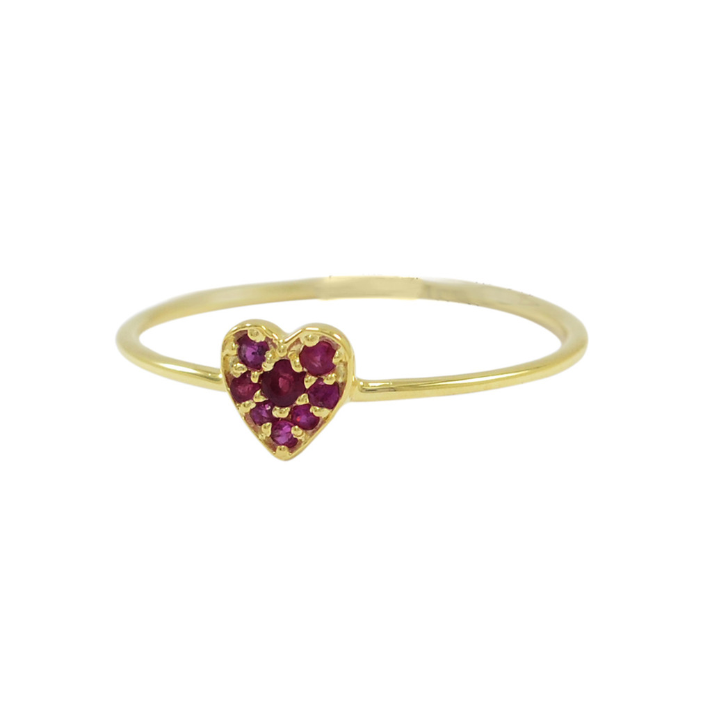 14K Gold 0.15 Ct. Genuine Ruby Gemstone Love Heart Ring Mother's Day Jewelry