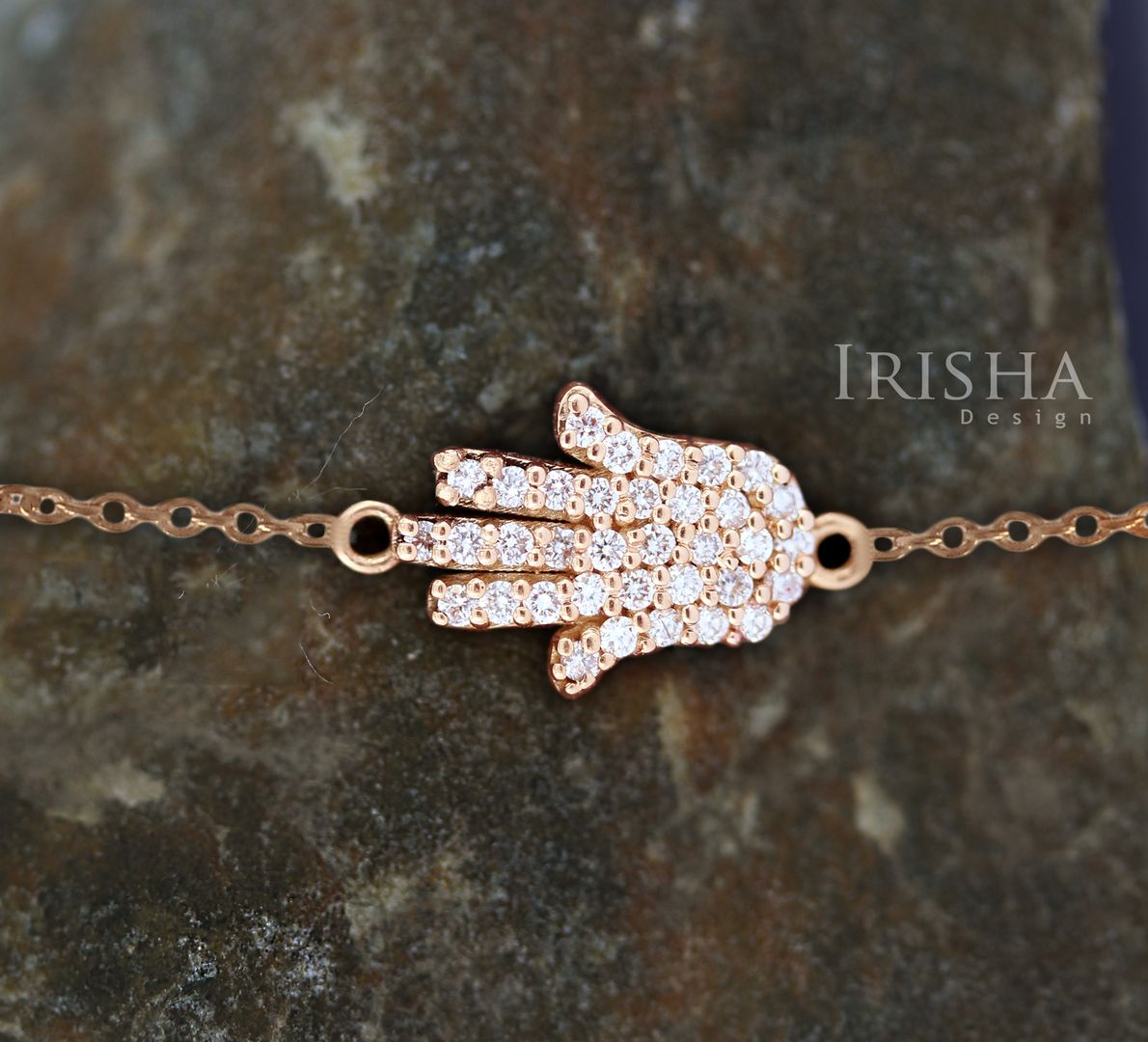 0.16 Ct. Genuine Diamond Hamsa Hand Charm Bracelet Fine Jewelry 14K Gold