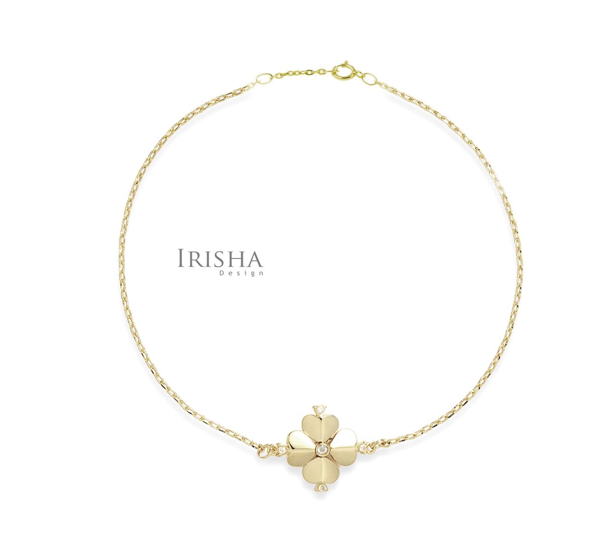 0.10 Ct. Genuine Diamond Four Hearts Flower Charm Bracelet 14K Gold Jewelry
