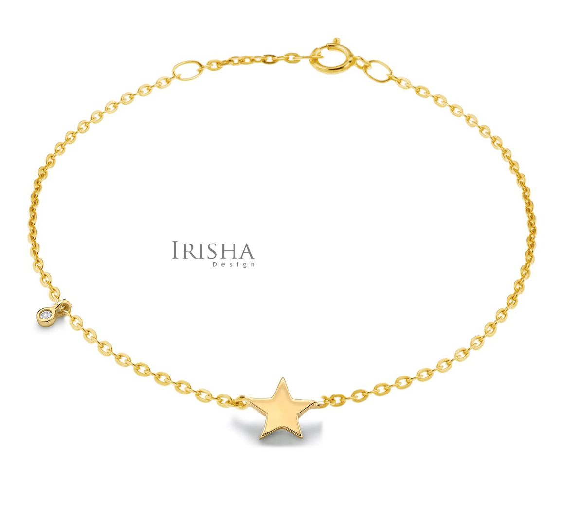Genuine Bezel Set Diamond Star Charm Bracelet Celestial Jewelry 14K Gold