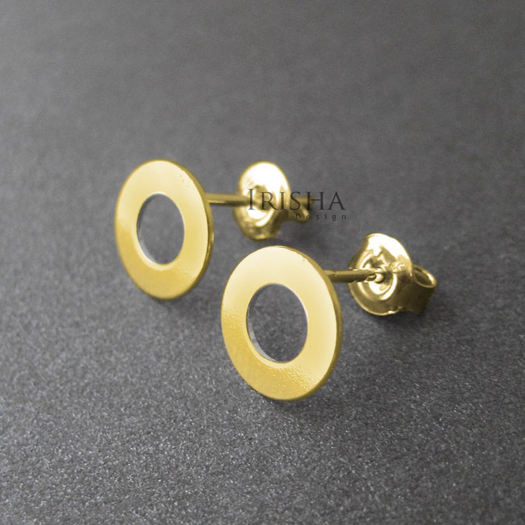 14K Solid Gold Two Concentric Circle Geometrical Studs Earrings Fine Jewelry