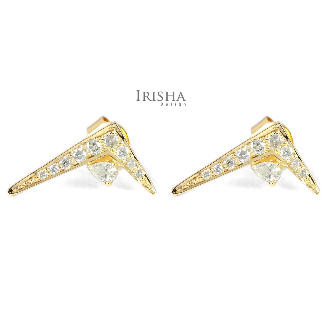 0.23 Ct. Genuine Diamond Right Sign Geometrical Earrings 14K Solid Gold Jewelry