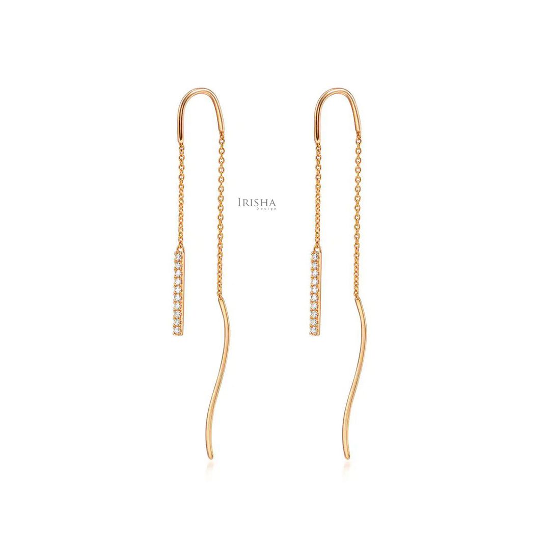 0.10 Ct. Genuine Diamond Long Bar Chain Threader Anniversary Earrings 14K Gold