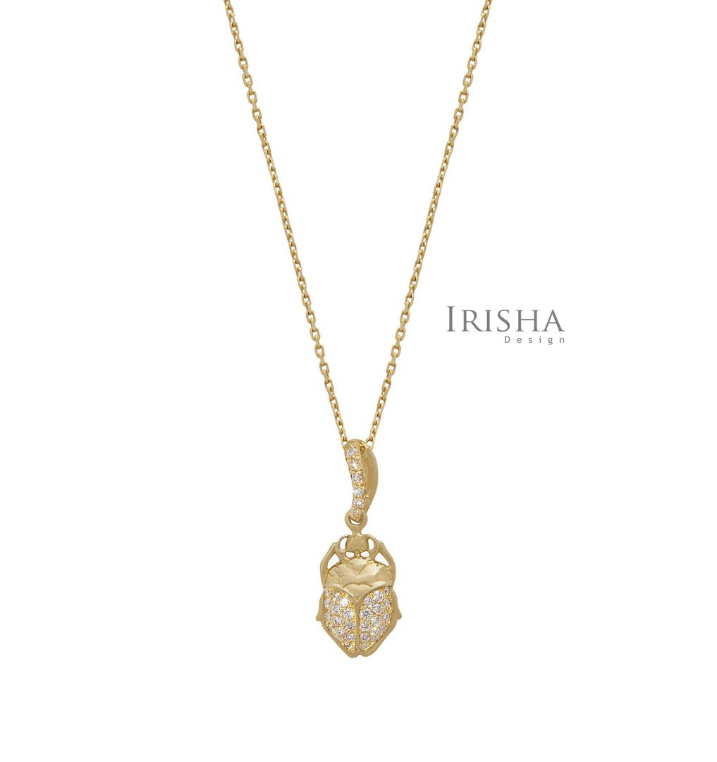 Scarab Beetle Pendant Necklace 0.25 Ct. Genuine Diamond 14K Gold Fine Jewelry