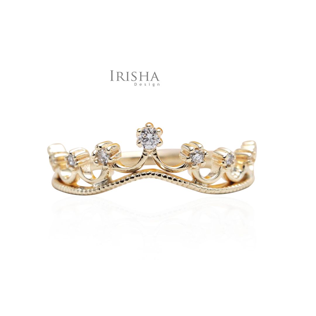 Engagement/Wedding/Anniversary Genuine Diamond Crown Ring  14K Gold Fine Jewelry