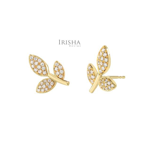 0.38 Ct. Genuine Diamond Leaf Earrings Christmas Gift 14K Gold New Jewelry