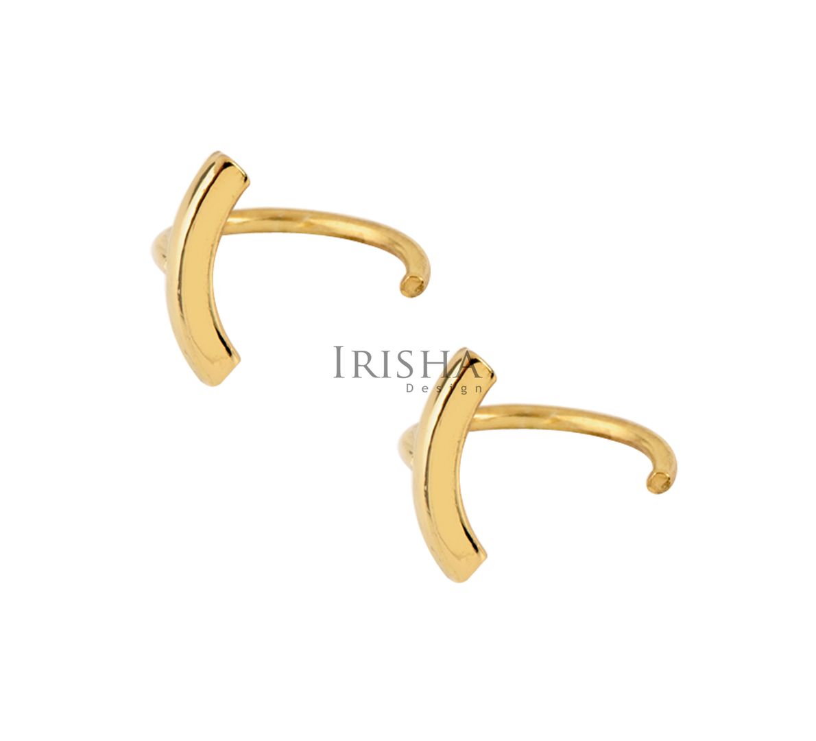 Minimalist Curved Bar Hoop Cuff Earrings 14K Solid Gold Fine Jewelry-New Arrival