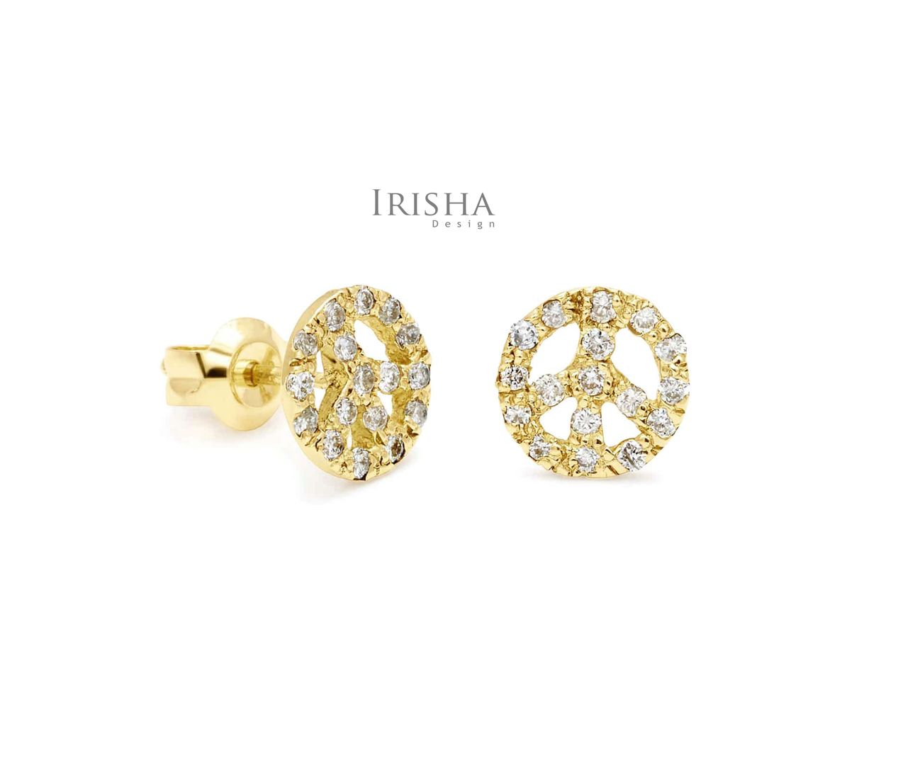 Thanksgiving Gift 0.34 Ct. Genuine Diamond Sign Of Peace Studs Earrings 14K Gold