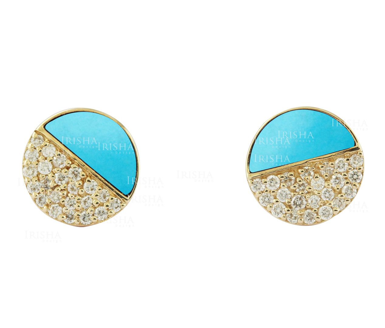 December Birthstone Turquoise 14K Gold Diamond Mini Stud Earrings Christmas Gift