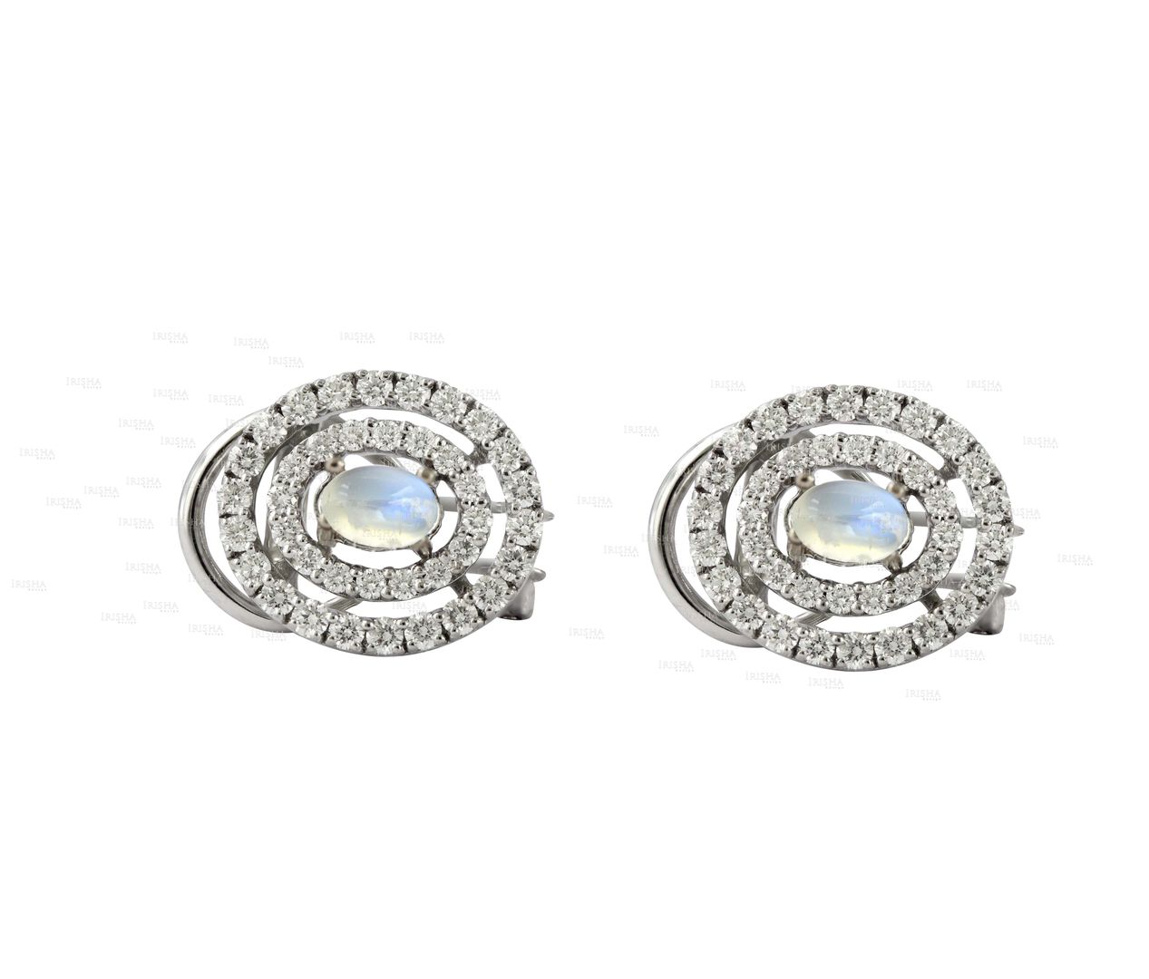 Thanksgiving Gift Genuine Diamond-Rainbow Moonstone Earrrings 14K Gold Jewelry