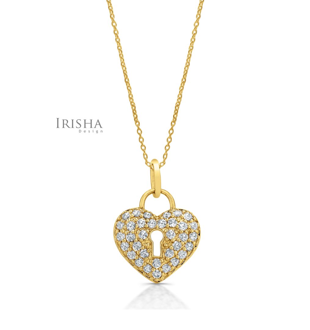 VS Clarity Genuine Diamond Heart Key Pendant Necklace 14K Gold Thanksgiving Gift
