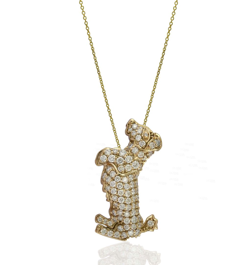 Thanksgiving Gift For Pet Lover Genuine Diamond Dog Pendant Necklace 14K Gold