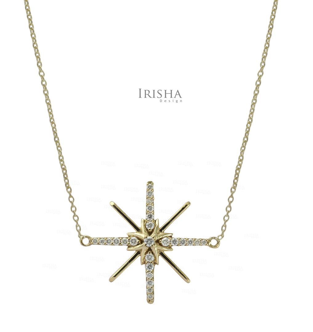 Christmas Gift Starburst Charm Necklace Genuine Diamond 14K Gold Fine Jewelry