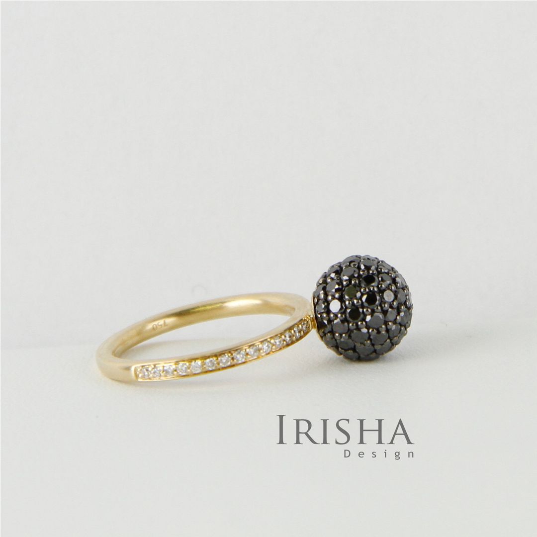 0.65 Ct. Genuine White And Black Diamond Disco Ball Ring 14K Gold Gift For Her
