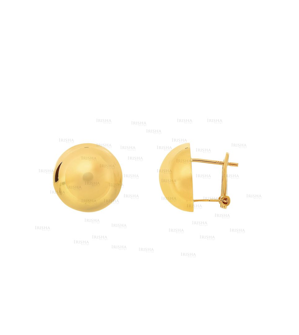 14K Yellow Gold 15 mm High Polished Half Ball Earring with Leverback Clasp