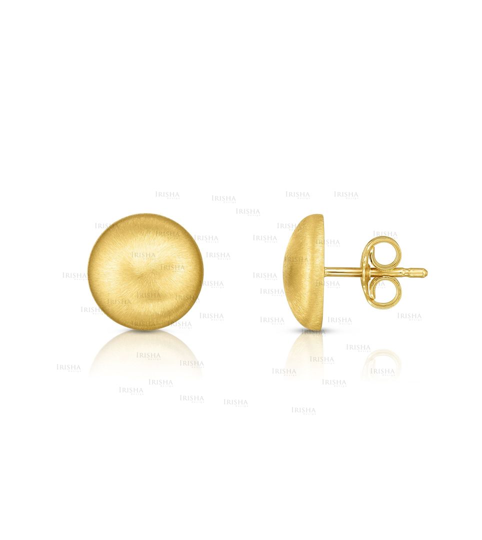 14K Yellow Gold 11 mm Matt Button Post Earring with Push Back Clasp Fine Jewelry