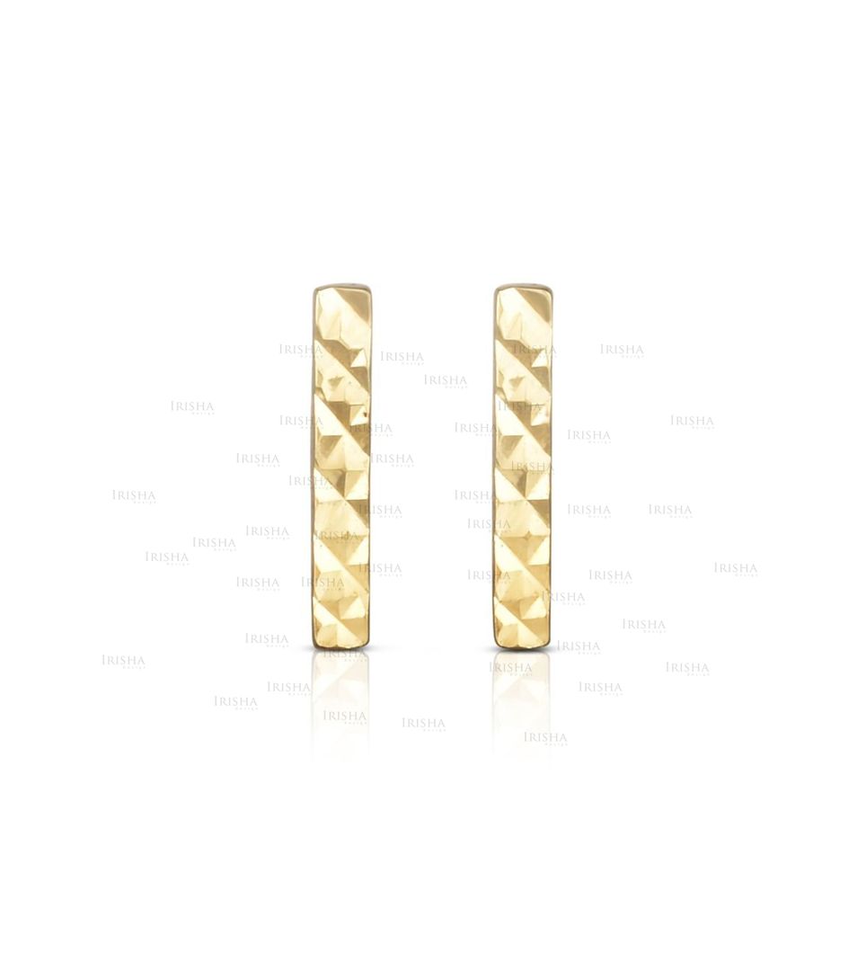14K Yellow/White Gold Diamond Cut Vertical Bar Earring with Push Back Clasp