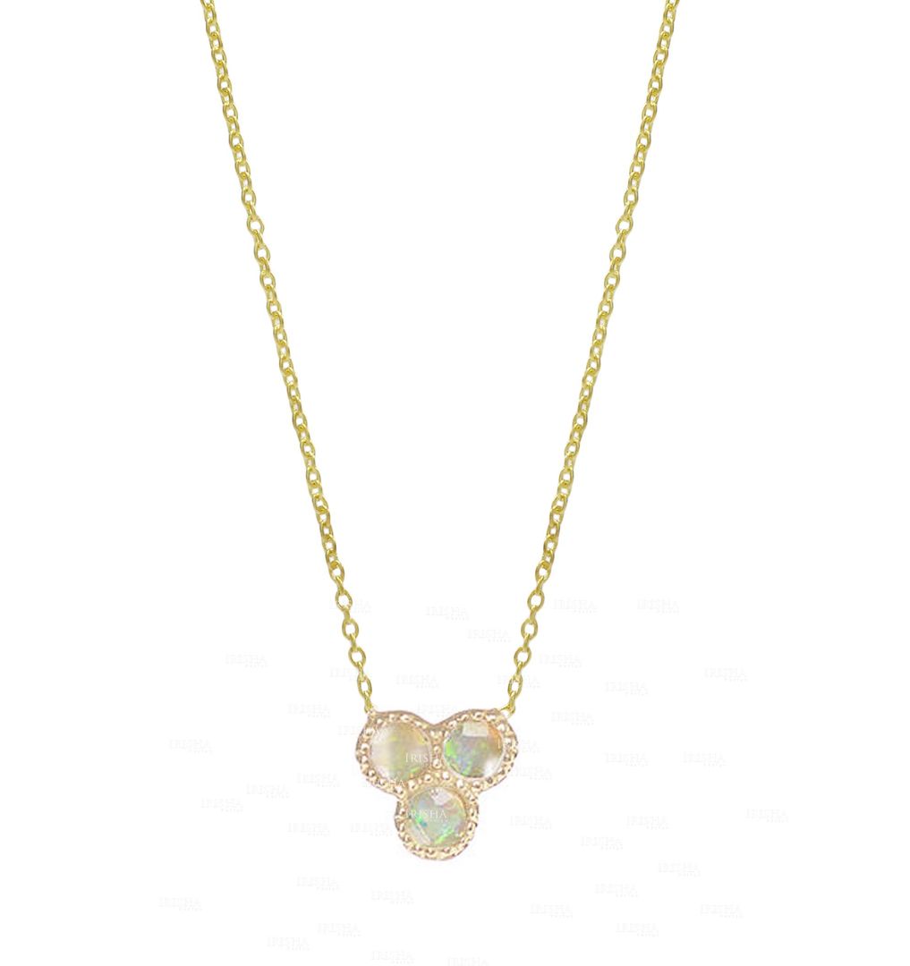 Christmas Gift Genuine Trio Opal October Birthstone Pendant Necklace 14K Gold