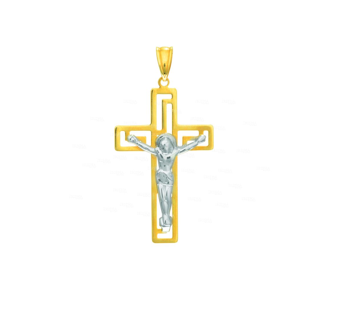 14K Yellow Gold Cross White Figurine Pendant Christmas Gift Religious Jewelry