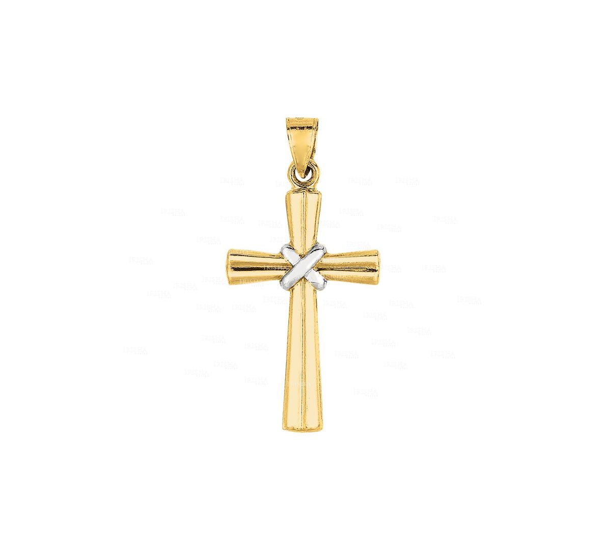 14K Solid Yellow+White Gold Shiny Cross Pendant Christmas Gift Fine Jewelry