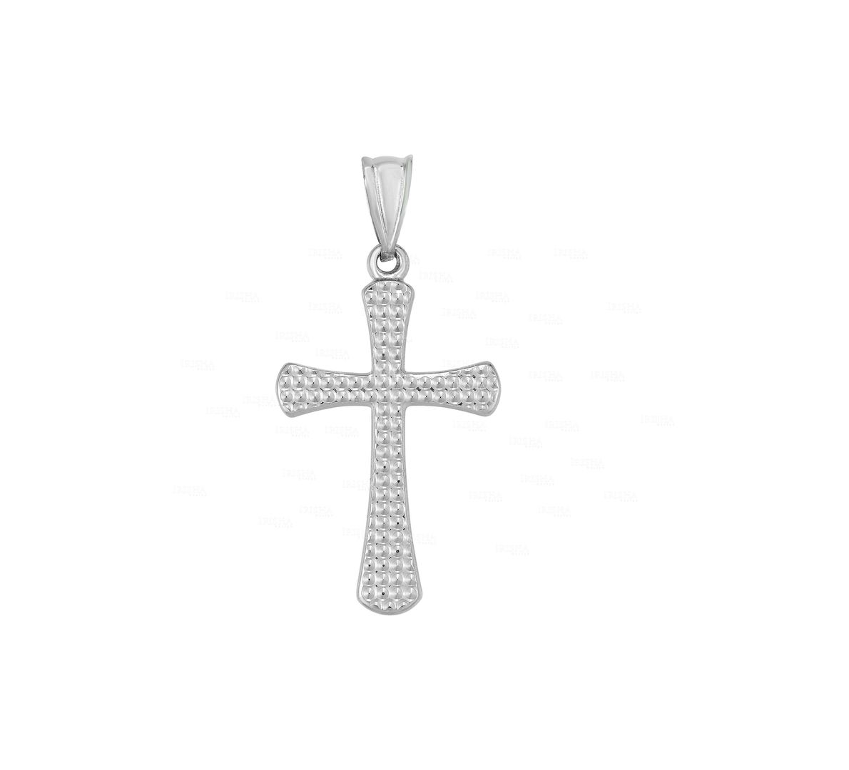14K Solid White Gold Diamond Cut Finish Cross Pendant Christmas Gift Jewelry