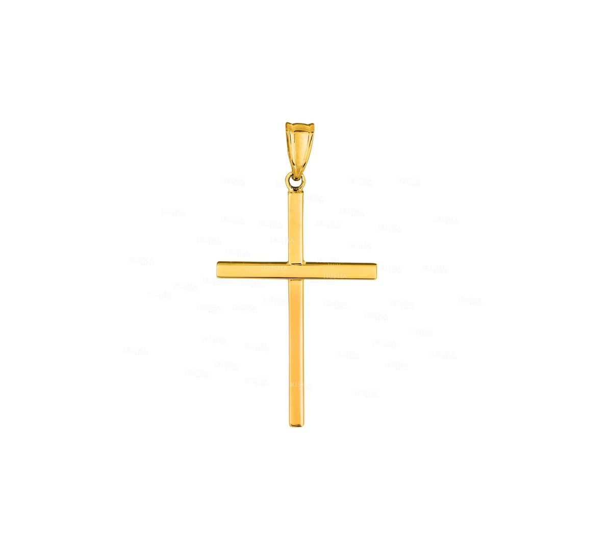 14K Yellow Gold All Shiny Small Cross Pendant Christmas Gift For Loved One