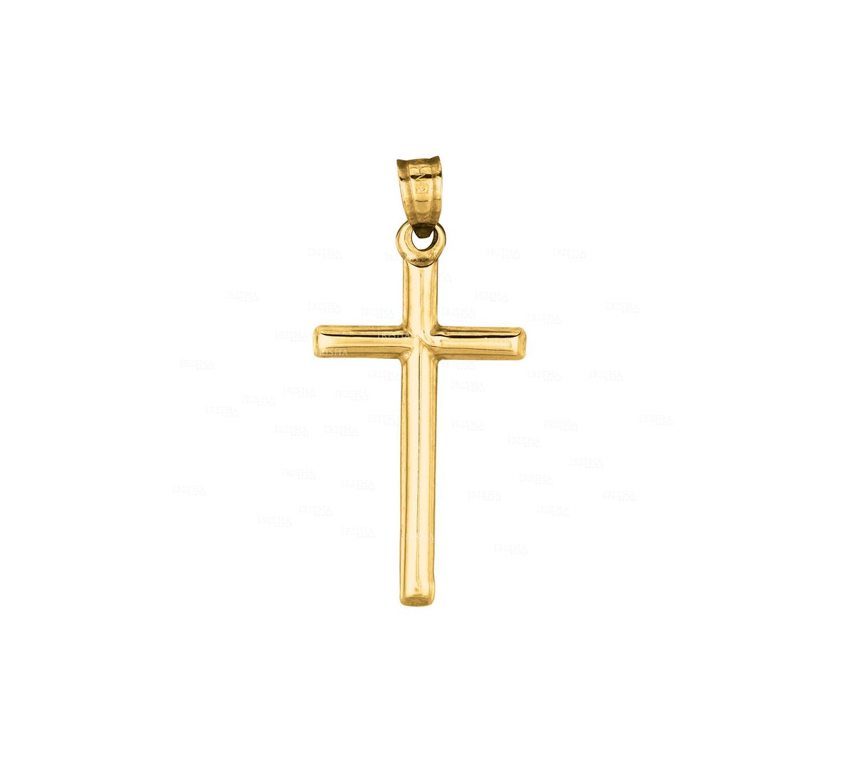 14K Yellow Gold All Shiny Small Cross Pendant Handmade Fine Christmas Jewelry