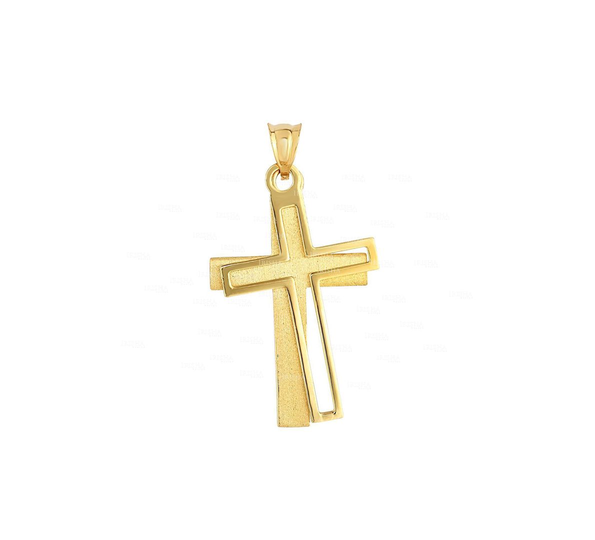 14K Yellow Gold 17x32mm Satin+Shiny Finish Cross Pendant Christmas Gift Jewelry
