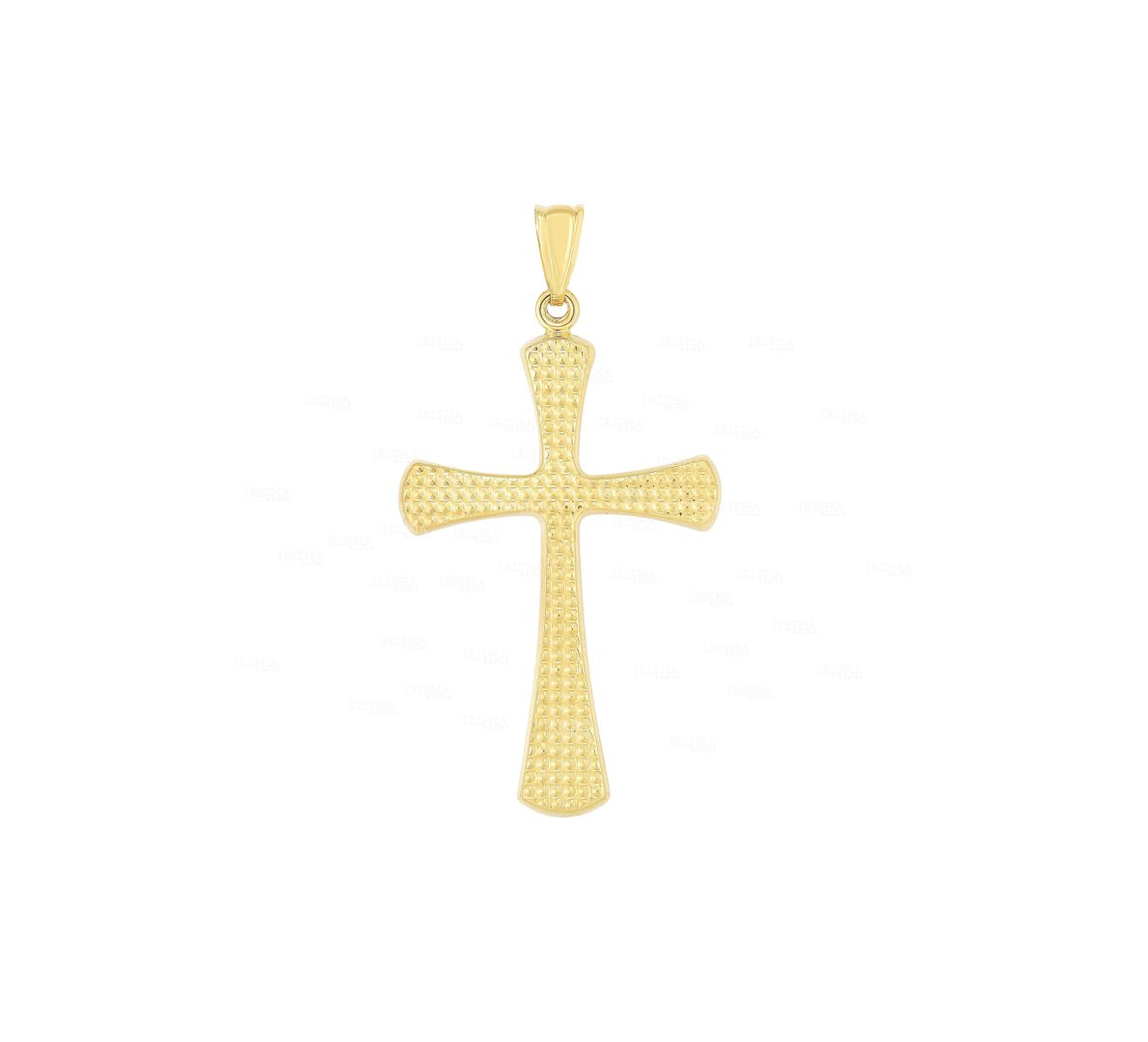 14K Solid Yellow Gold Diamond Cut Cross Pendant Christmas Gift Fine Jewelry