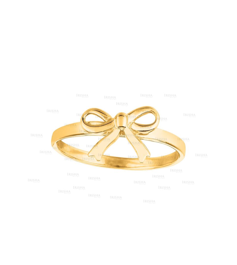 14KYellow Gold Shiny Bow Design Ring Fine Christmas Gift Jewelry Size-7 US