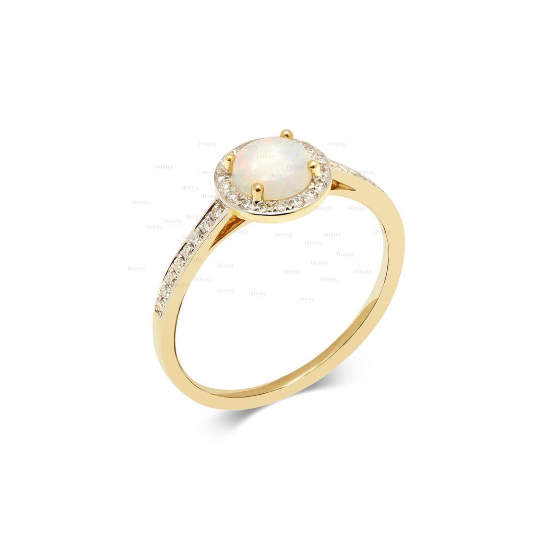 14K Gold Genuine Diamond And Opal Gemstone Wedding Engagement Ring Fine Jewelry