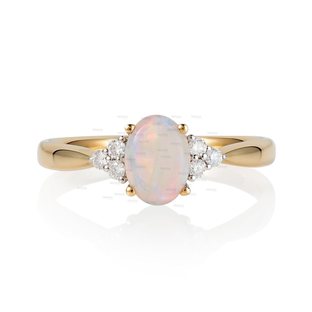 14K Gold Genuine Diamond And Opal Gemstone Anniversary Gift Ring Fine Jewelry