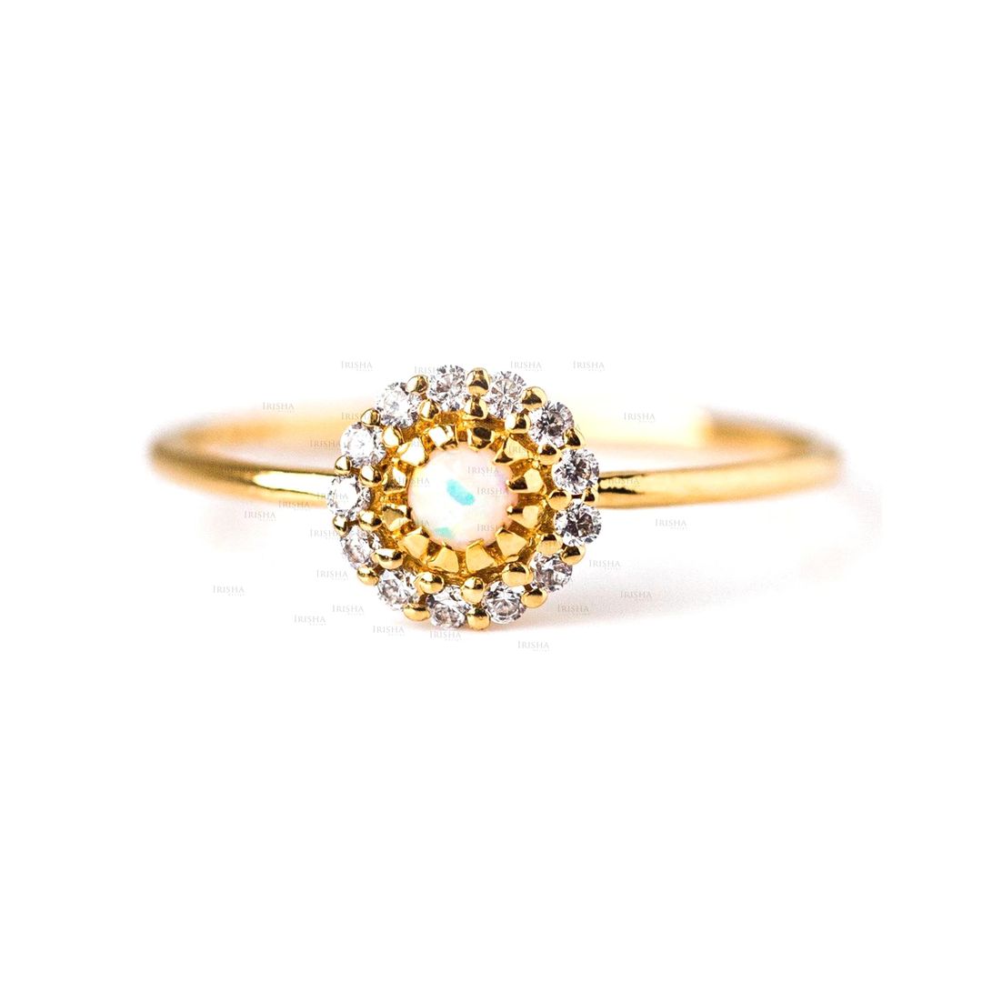 14K Gold Genuine Diamond And Opal Gemstone Ring Fine Jewelry Size-3 to 8 US